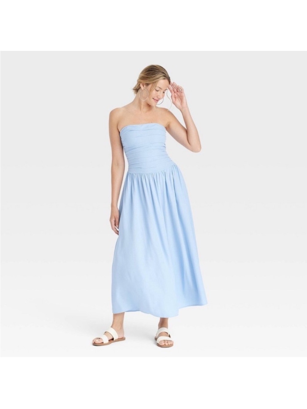 Universal Thread Strapless Smocked Maxi Dress in Light Blue